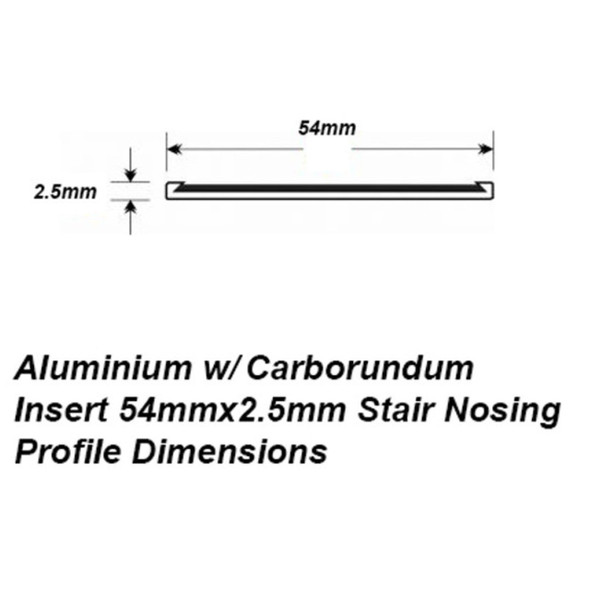 Aluminium w/ Black / Yellow / Grey / White Carborundum Insert 54mmx2.5mm Stair Nosing - Per Metre