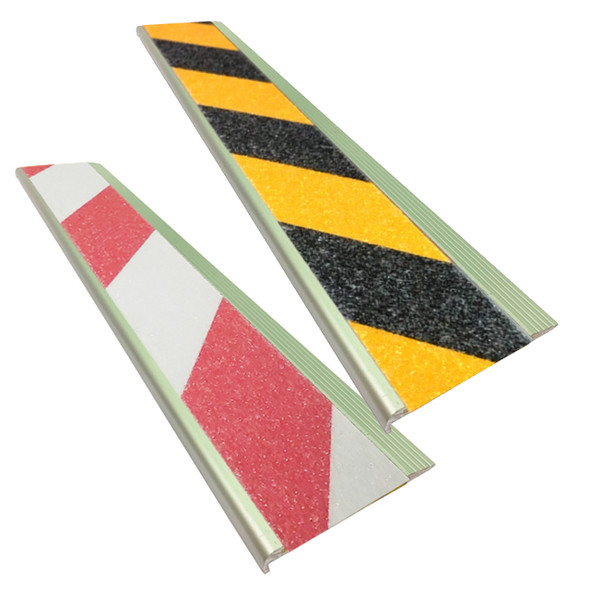 Aluminium Stair Nosing - Carborundum Super Anti Slip Insert - Black/Yellow OR Red/White - 75mmx10mm - Sold Per Metre