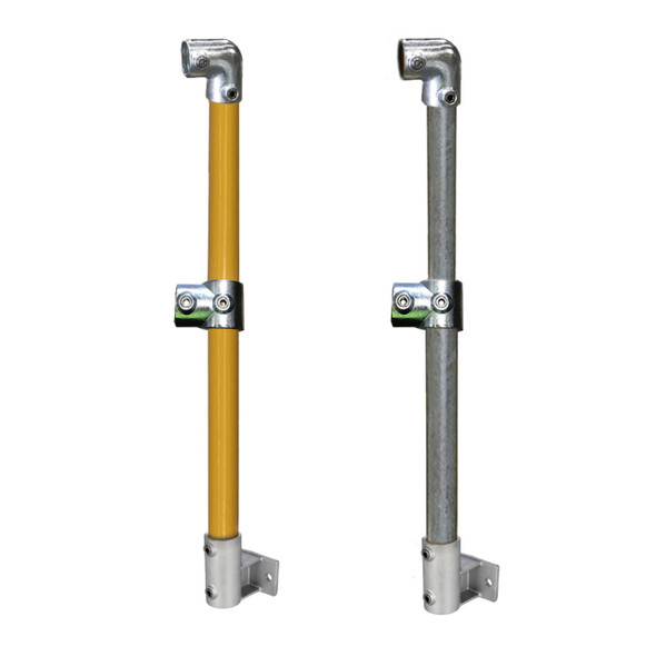 Ezyrail - End Stanchion w/ Rail Mount Fixing Plate - Galvanised Or Yellow