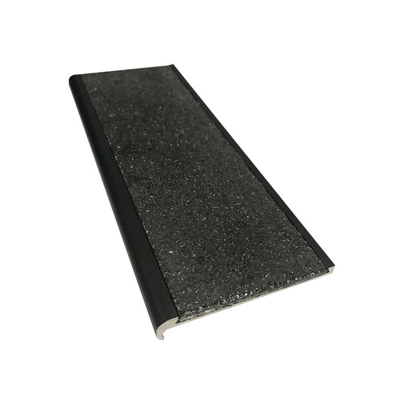 Stair Nosing - Anodised Black Aluminium 10MM Bullnose w/ 51mm Carborundum Insert - Black  - 10MM x 60.5MM