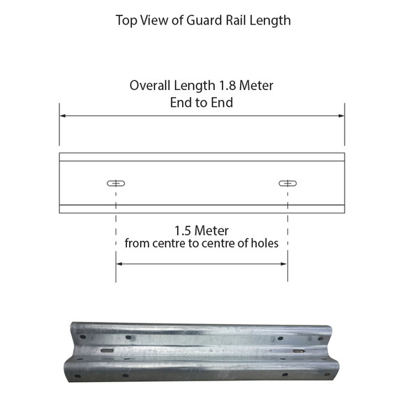 Guard Rail W-Beam 1.5M Length - Powdercoated Safety Yellow