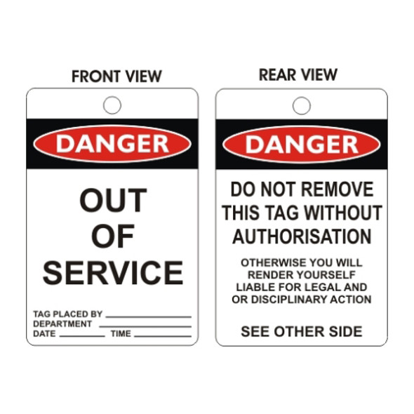 Danger - Out Of Service Tags - Black & White - (100mm x 150mm)