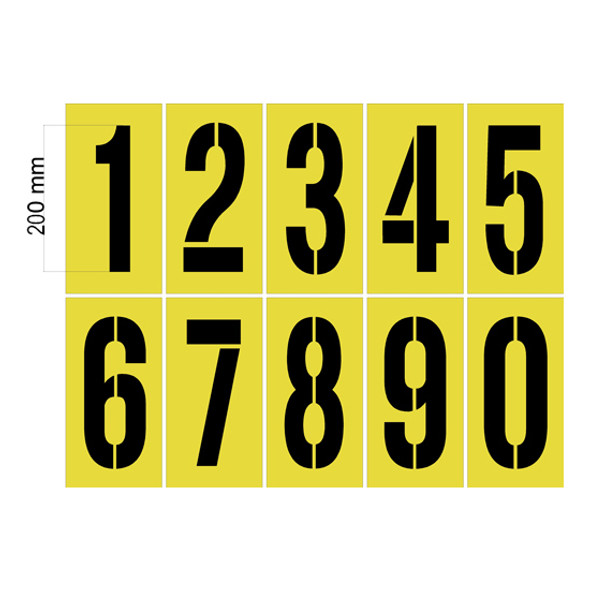 Line Marking Stencils Numbers 0-9 Set 200MM - 1.5mm OR 2mm OR 3mm Thickness