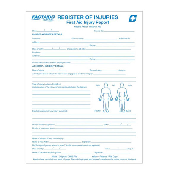 Register of Injuries Book