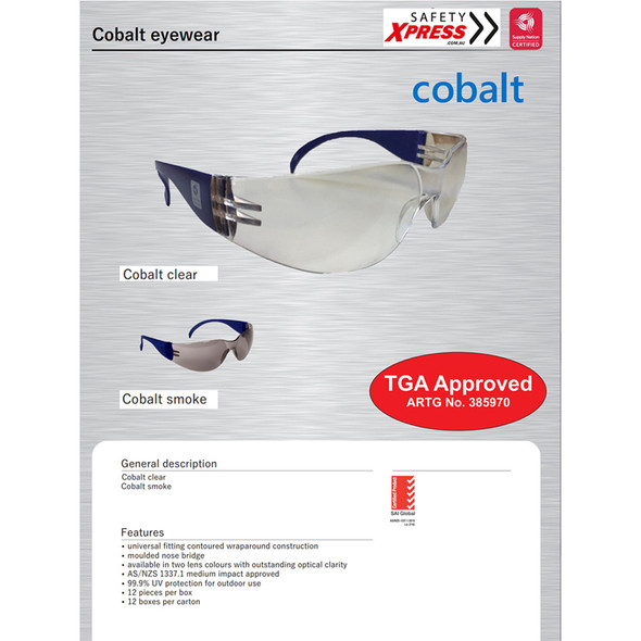 Cobalt Safety Glasses - Smoke Lens