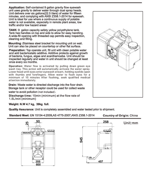 Portable Eye Wash Station 35L