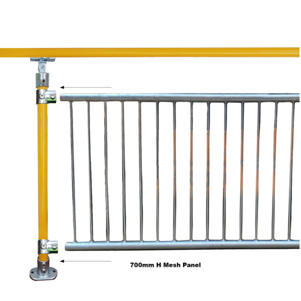 End Stanchion with Straight Angle Base Plate - For 700mm Mesh Panels - Galvanised Or Yellow