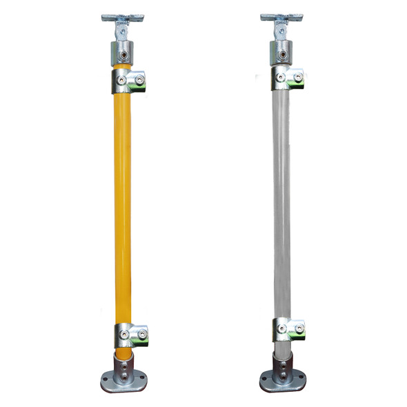 End Stanchion with Straight Angle Base Plate - For 700mm Mesh Panels - Galvanised Or Yellow