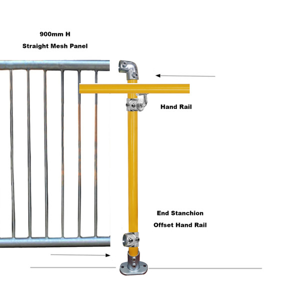 End Stanchion with Straight Angle Base Plate - Offset - Galvanised Or Yellow