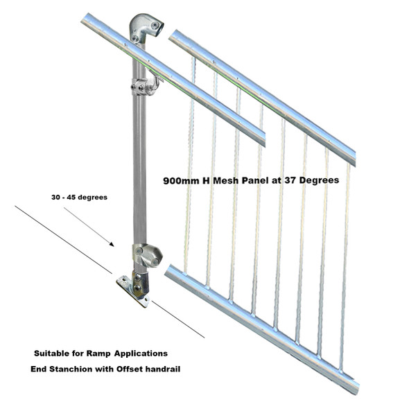 End Stanchion with Angled Base Plate 37° - Offset - Fall - Galvanised Or Yellow