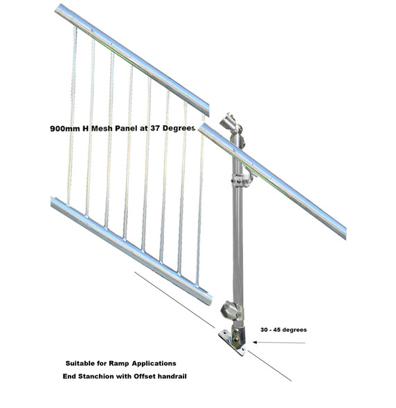 End Stanchion with Angled Base Plate 37° - Offset - Rise - Galvanised Or Yellow