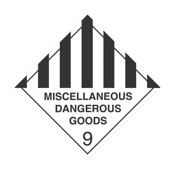 HAZCHEM Sign 9 Miscellaneous Dangerous Goods (250MM) Diamond - Self Stick Vinyl or Metal