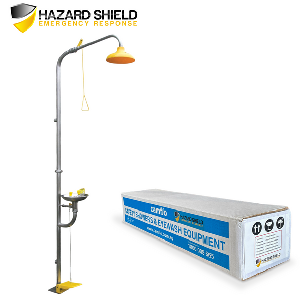 HAZARD SHIELD - Stainless Steel Combination Shower & Eye Wash - Hand & Foot Operated