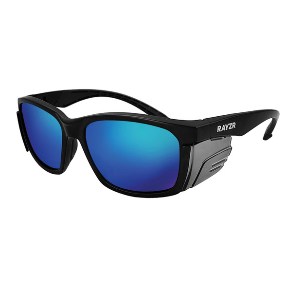 Safety Glasses - Matte Black Frame - Blue Mirror Polarised Lens