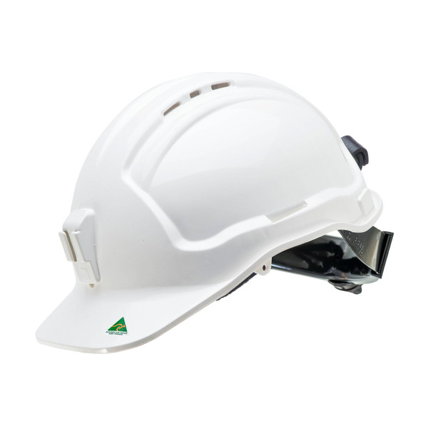 Vented Hard Hat with Ratchet Harness & Plastic Lamp Bracket