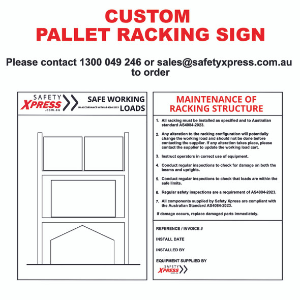 CUSTOM - Sign for Pallet Racking System