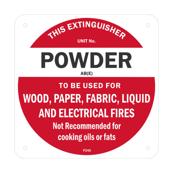 Fire Extinguisher Disc - Powder (Wood, Paper) - Poly or Self Stick Vinyl