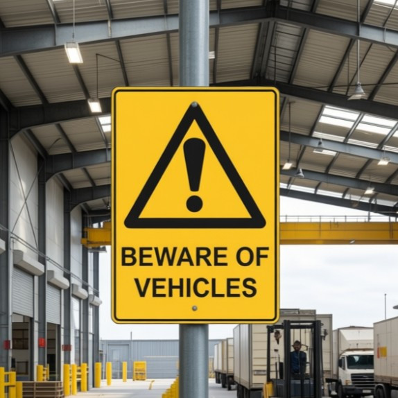 Warning Sign - Beware of Vehicles - Metal - 300mm x 225mm