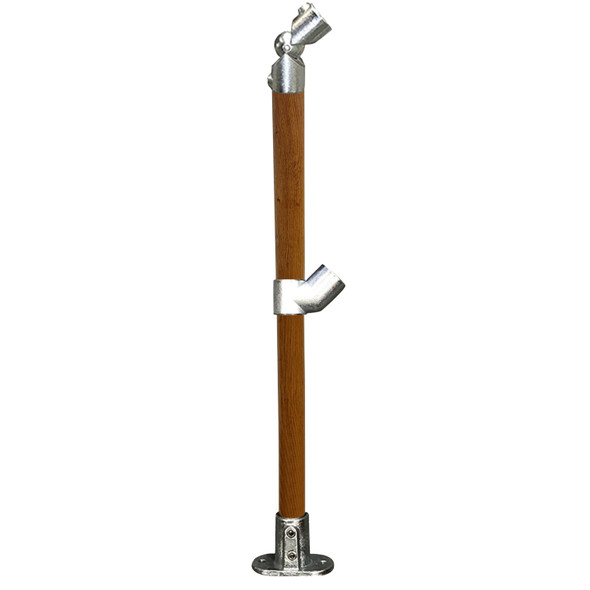 Ezyrail - End Stanchion (Rise) w/ Straight Angle Base Fixing Plate 45° Fittings - Timber Look