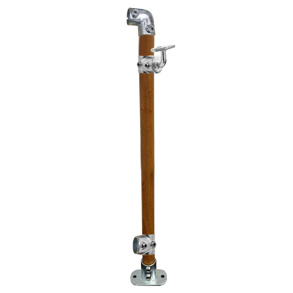 Ezyrail - End Stanchion with Straight Angle Base Plate - Offset - Timber Look