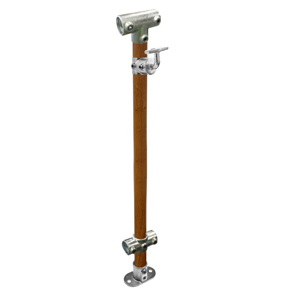 Ezyrail - Through Stanchion with Straight Angle Base Plate - Offset - Timber Look