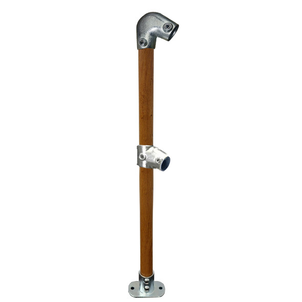 Ezyrail - End Stanchion (Fall) w/ Straight Angle Base Fixing Plate 45° Fittings - Timber Look