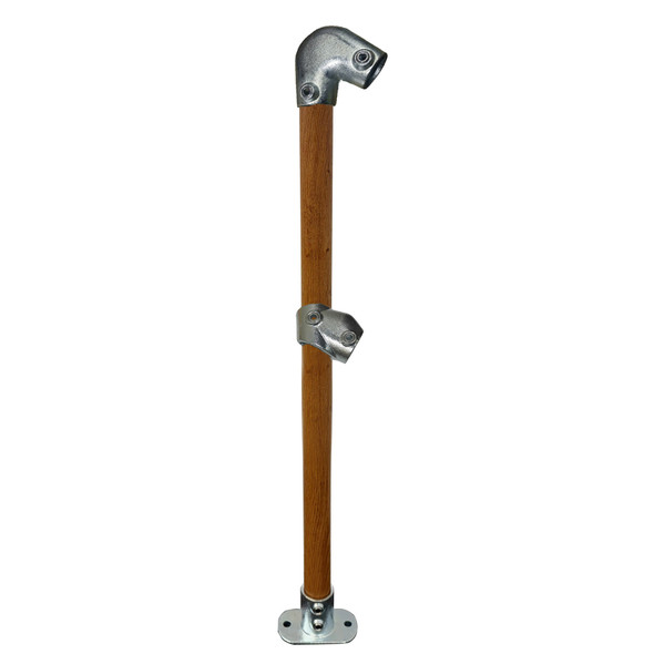 Ezyrail - End Stanchion (Fall) w/ Straight Angle Base Fixing Plate 31° - 44° Fittings - Timber Look