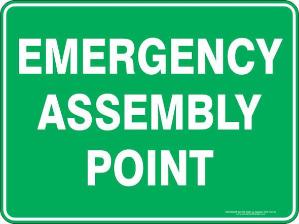 Emergency Assembly Point Sign (450mm x 600mm) - Metal 2 Sizes OR Corflute