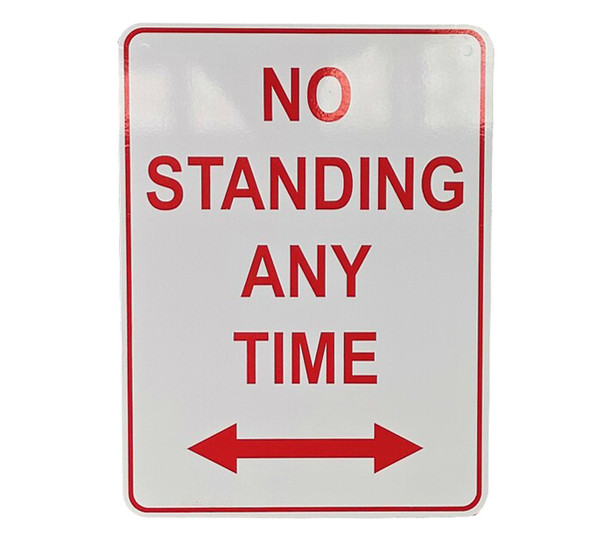 No Standing Anytime with 2 Way Arrow - Metal - (300mm x 450mm)