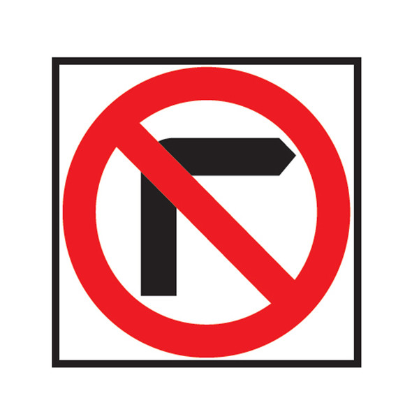 No Right Turn Sign -  (600mmx600mm) - Corflute