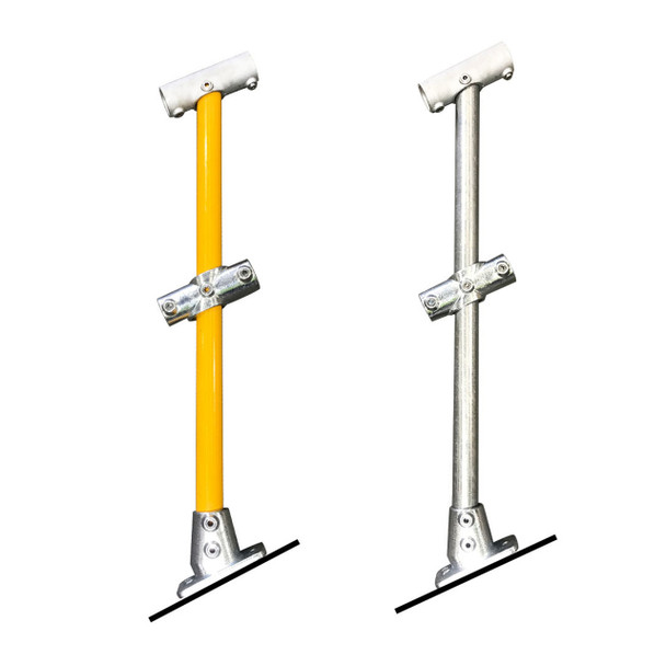 Ezyrail - Through stanchion w/ Base Fixing Plate - 11°- 30° - Galvanised Or Yellow