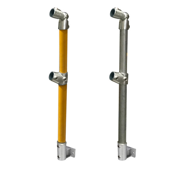 Ezyrail - End Stanchion (Rise) w/ Rail Mount Fixing Plate - 23°-30° - Galvanised Or Yellow