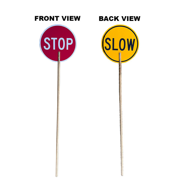 STOP / SLOW Controller Baton - Double Side - Lollipop Sign - Wooden Handle