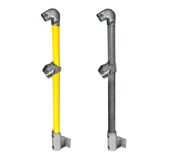 Ezyrail - End Stanchion (Fall) w/ Rail Mount Fixing Plate - 31°- 44° - Galvanised Or Yellow