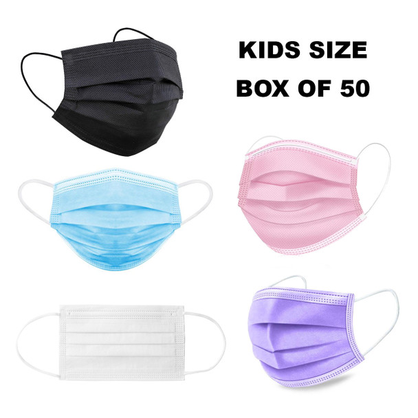 Kids Face Mask 3 Ply With Earloops  - 50 In A Pack