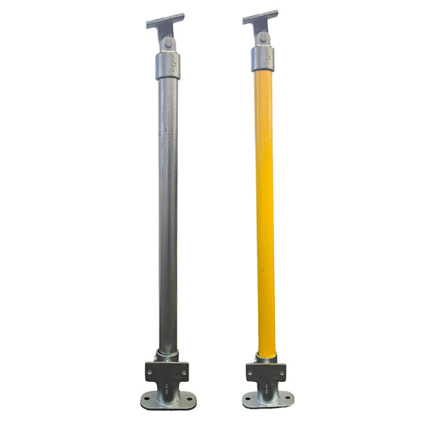 DDA Stanchion Straight Base Fixing Plate - w/Kick Panel Att. Bracket - Galvanised Or Yellow