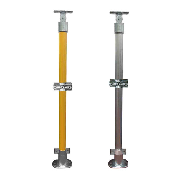 DDA Stanchion - Straight Base w/Mid Rail & Kick Panel Attachment - Galvanised Or Yellow