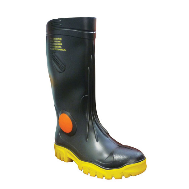Black Polyurethane Boot - with Safety Toe Cap, Size 4 - 14
