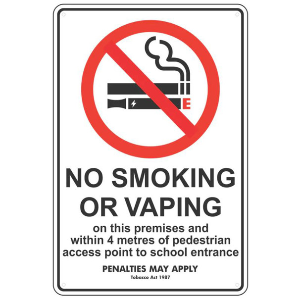 No Smoking Or Vaping Within 4 Metres Of School Sign - Metal - 225mm x 300mm or 300mm x 450mm