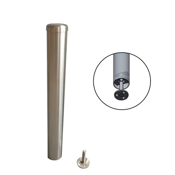 Bollard Surface Mount Concealed Base 90mm x 1000mm Stainless Steel Marine Grade 316