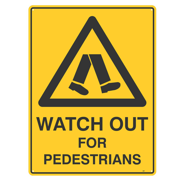 Warning Sign - WATCH OUT FOR PEDESTRIAN - 450mm X 600mm Metal