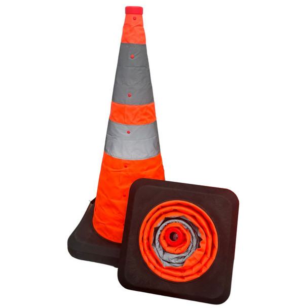 Collapsible Traffic Cone with Lights 700mm - Heavy Duty Base