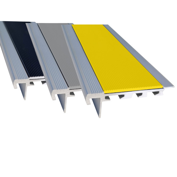 Stair Nosing - Carpex Ribbed - Clear Anodised - Yellow, Black or Grey Insert (Sold Per Metre)