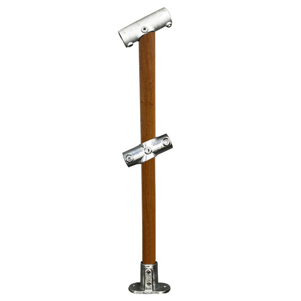 Ezyrail - Through Stanchion w/ Straight Angle Base Fixing Plate 11°-30° Fittings - Timber Look