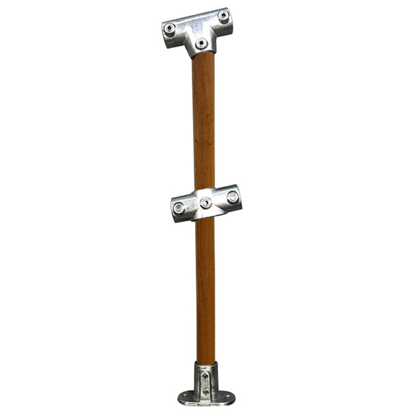 Ezyrail - Through Stanchion w/ Straight Angle Base Fixing Plate 0°-11° Fittings - Timber Look