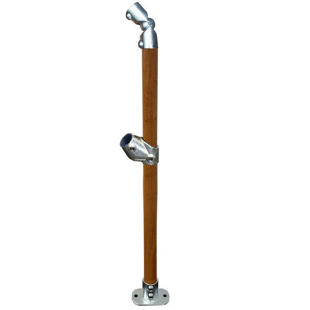 Ezyrail - End Stanchion (Rise) w/ Straight Angle Base Fixing Plate 31°- 44° Fittings - Timber Look