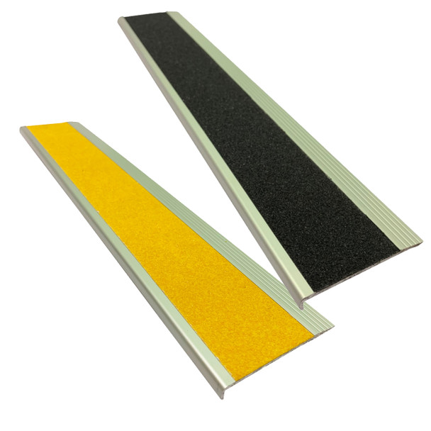 Aluminium Stair Nosing - Carborundum Super Anti Slip Insert - Yellow OR Black - 75mmx10mm - Sold Per Metre