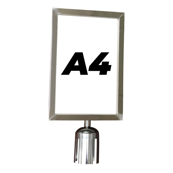 A4 Sign Holder for Retractable Belt Queue Bollard - Portrait - Stainless Steel