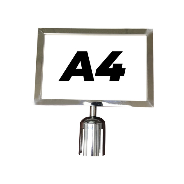 A4 Sign Holder for Retractable Belt Queue Bollard - Landscape - Stainless Steel