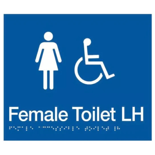 Storage Rack On Guard Rails Braille Sign - Female Accessible Toilet LH - 240mm x 195mm | Safety Xpress